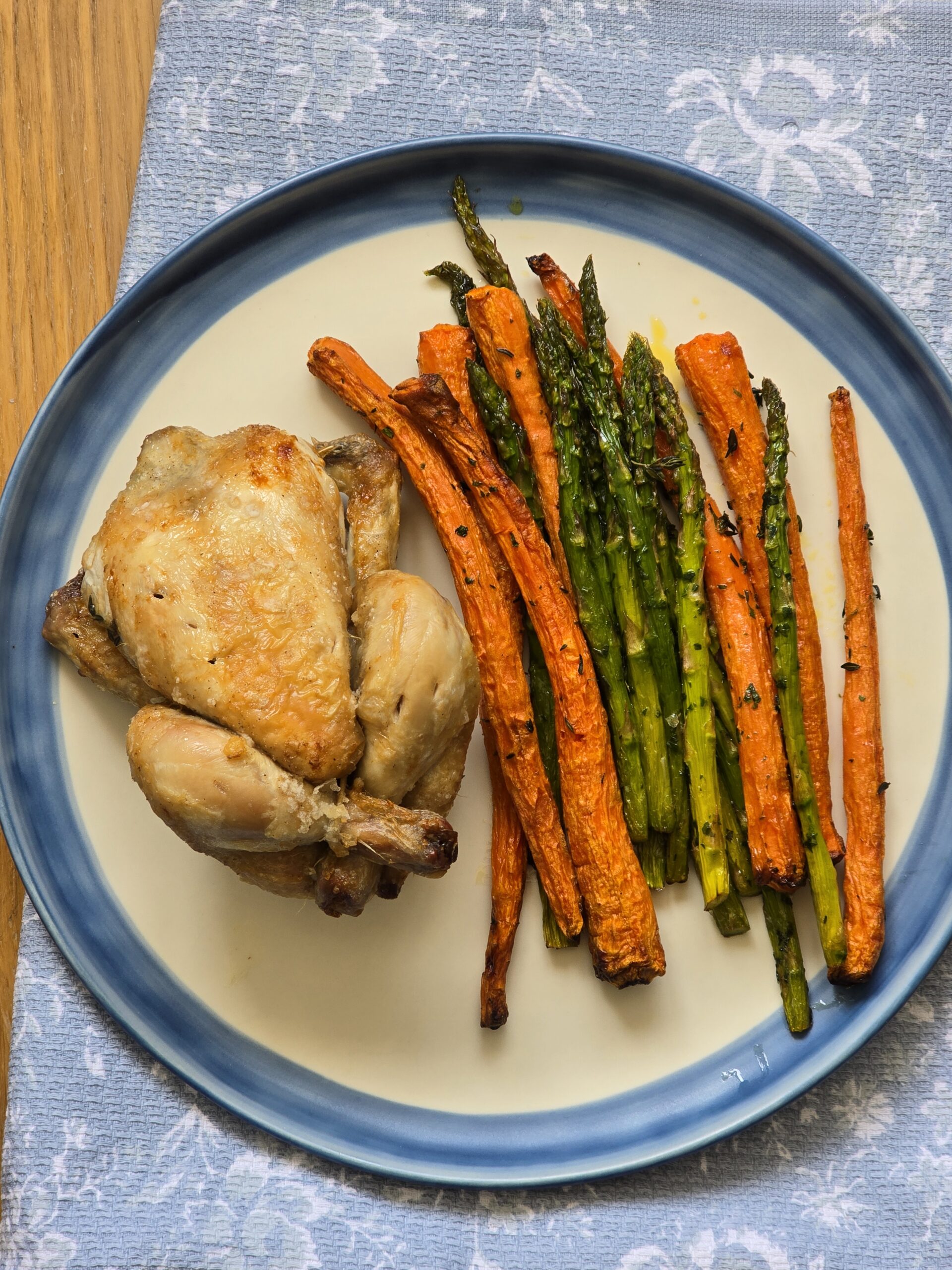 Air Fryer Cornish Hens With Carrots & Asparagus