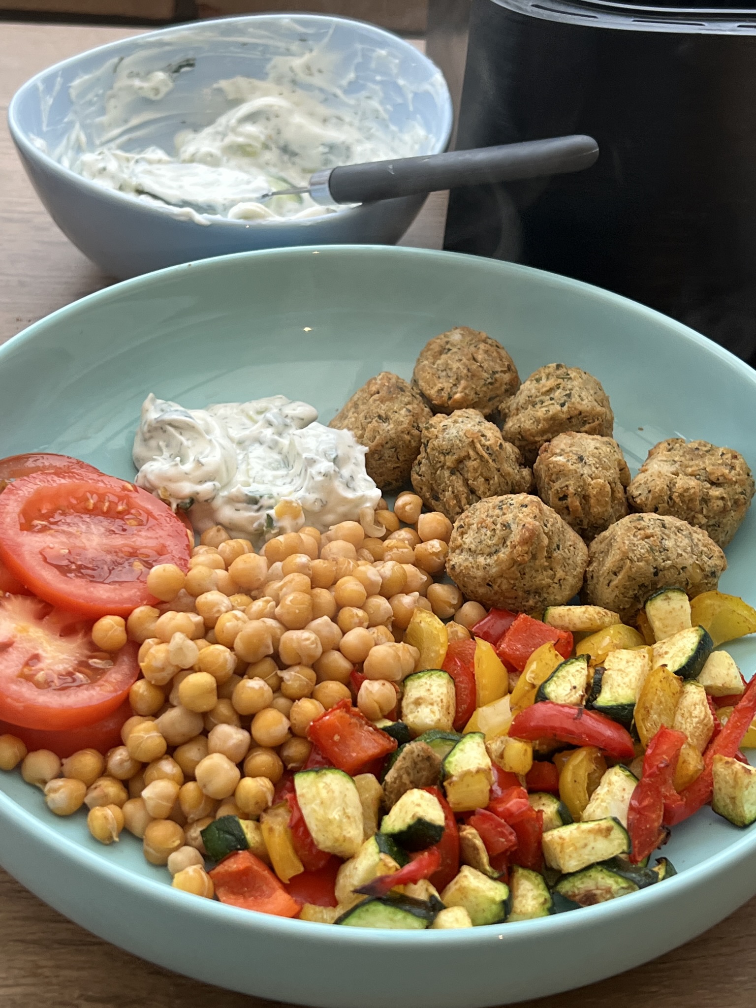 Air Fryer Frozen Falafel Bowl