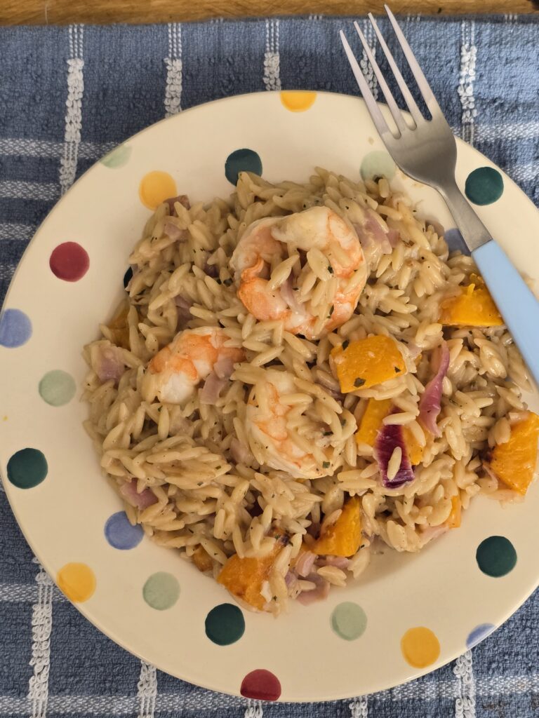 Ninja Foodi Pressure Cooker Butternut Squash & Seafood Orzotto