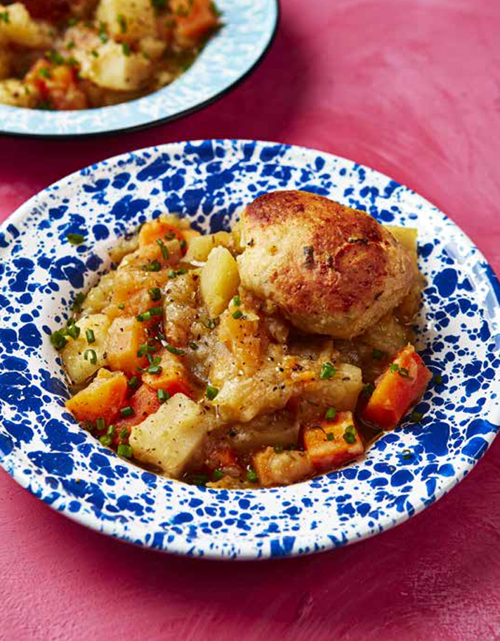 vegetable stew with cheesy dumplings