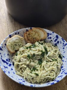 Ninja Foodi Garlic Bread Chicken Spaghetti
