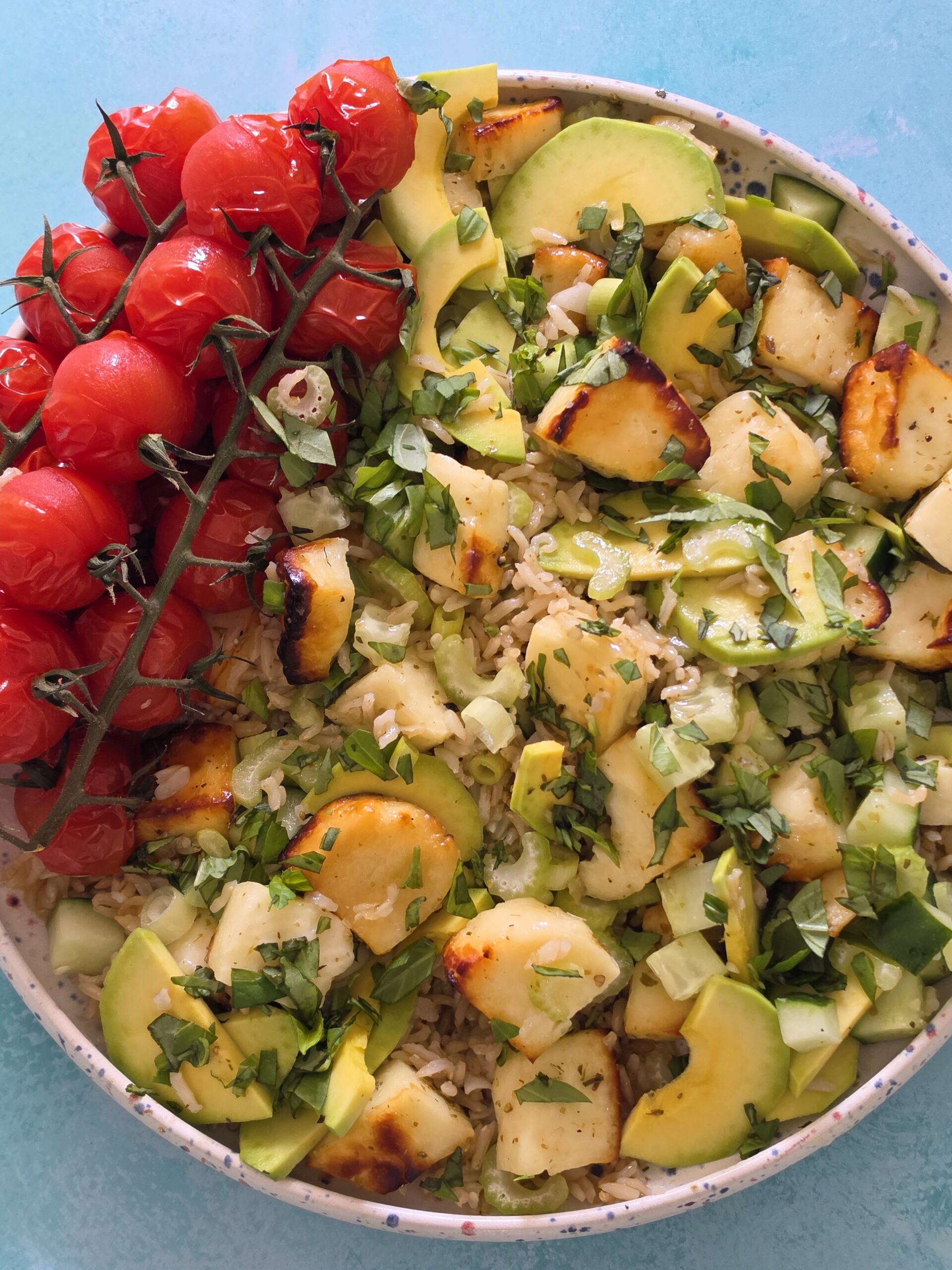 Air Fryer Halloumi & Rice Salad