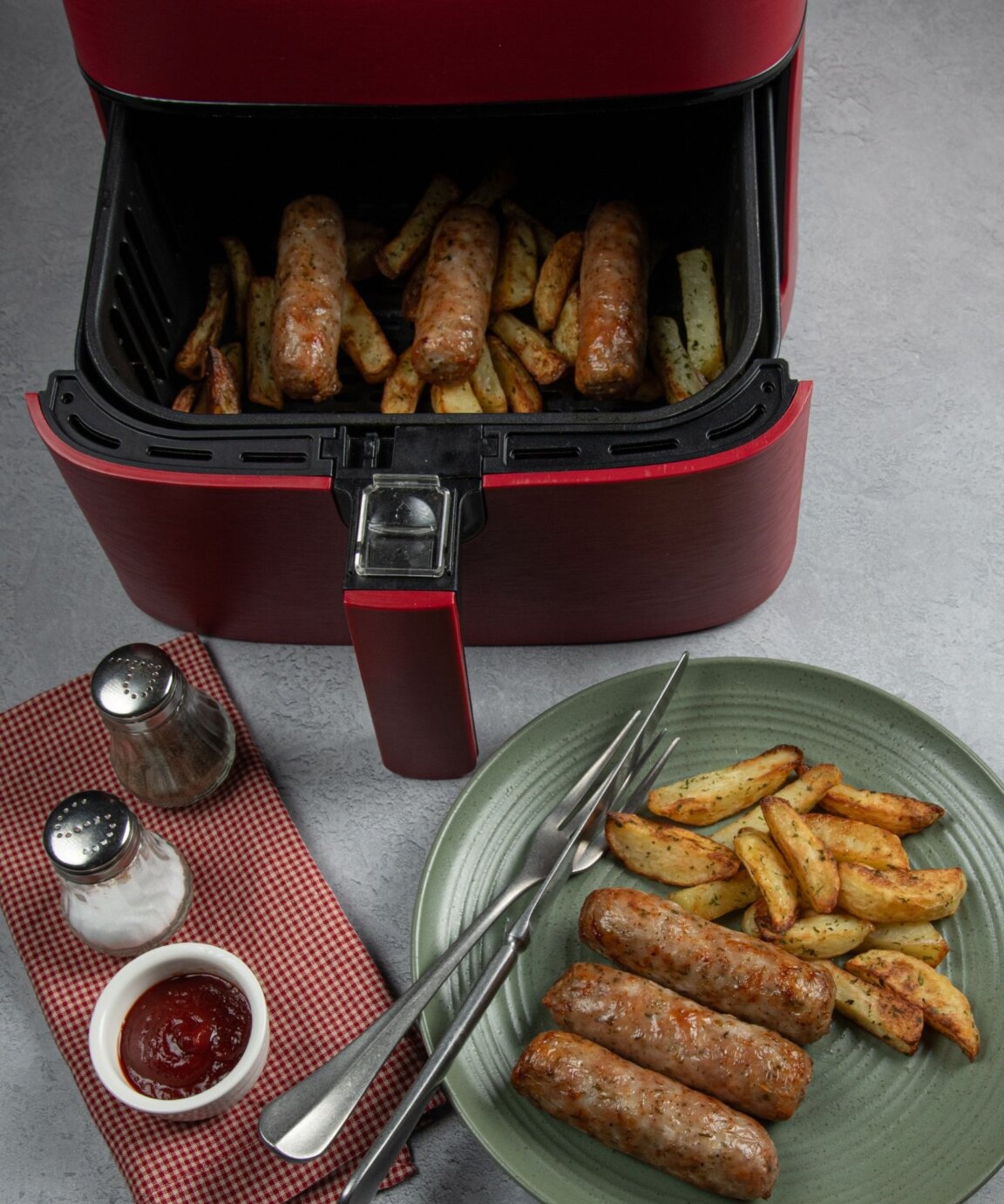 Air Fryer Sausage and Chips