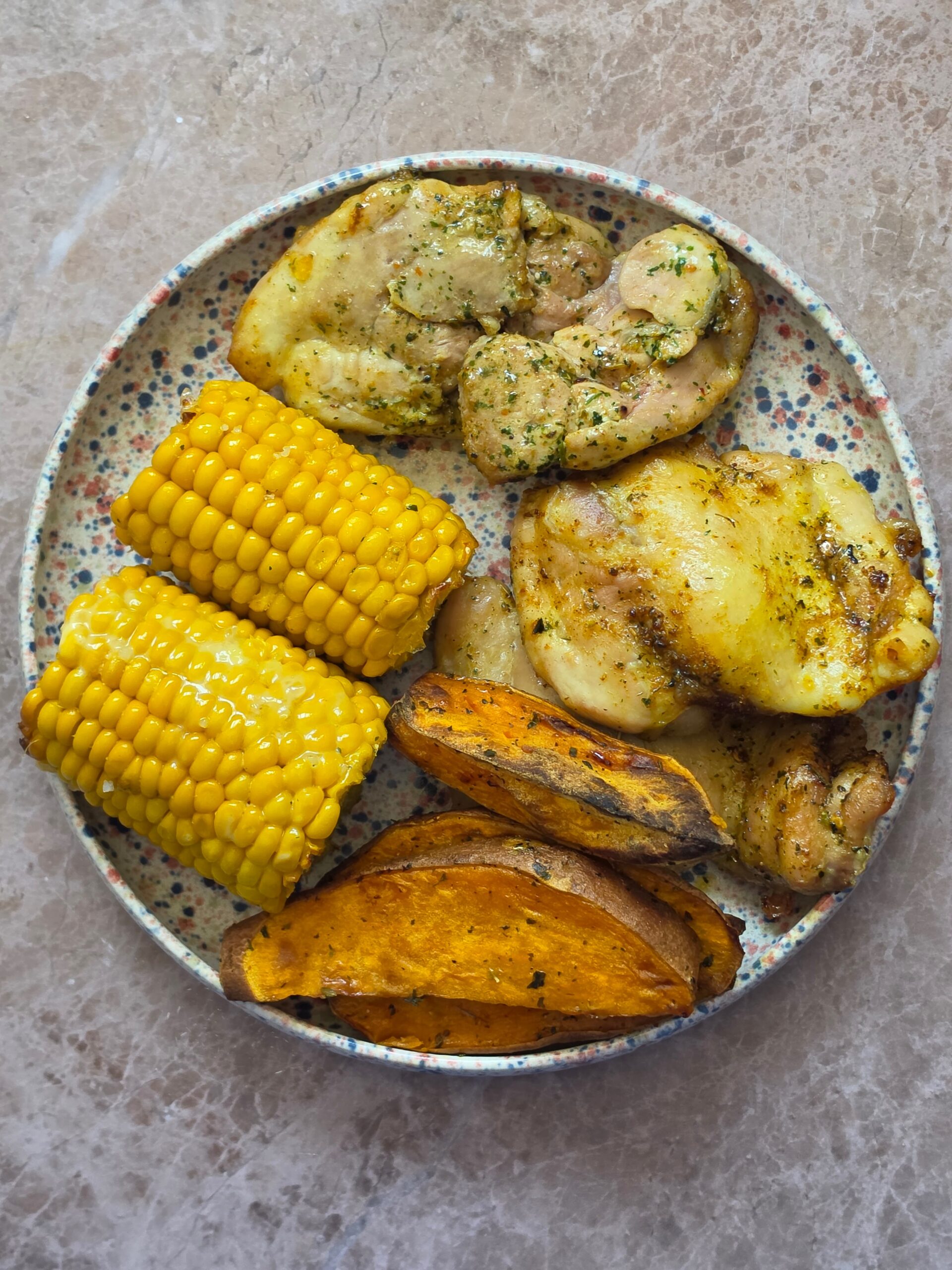 air fryer peri peri chicken with corn and wedges