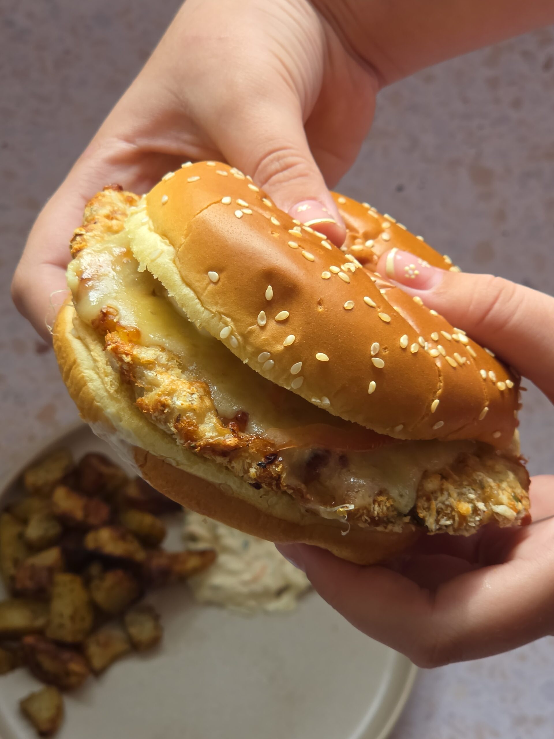 Air Fryer Chicken Smash Burgers & Cubed Potatoes