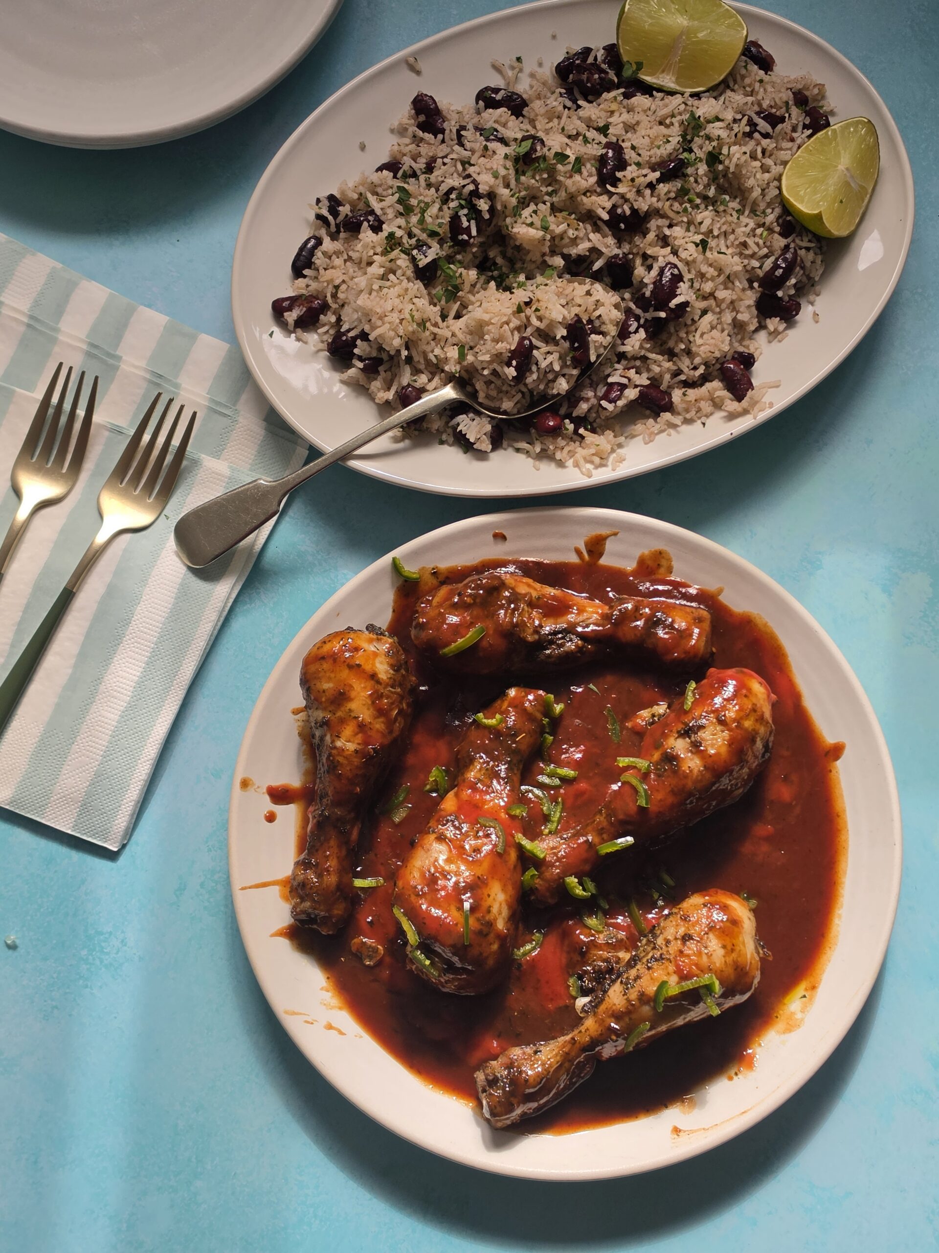 Ninja Foodi Jerk Chicken Drumsticks With Rice & Peas