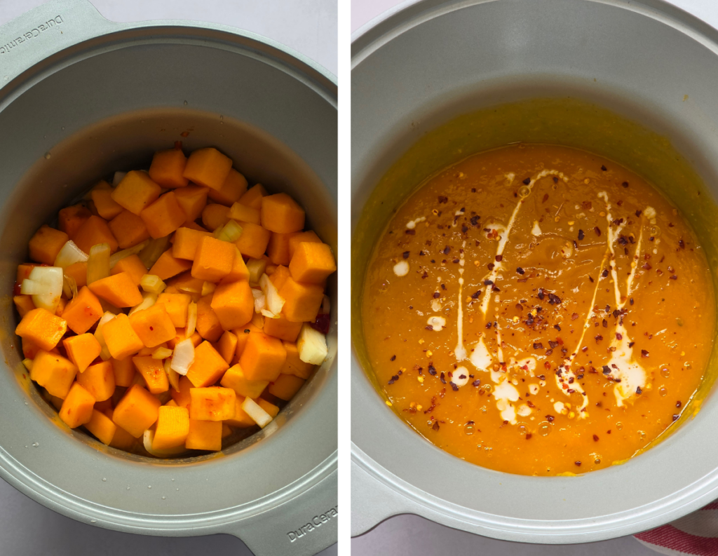 day 1 slow cooker butternut squash and chilli soup