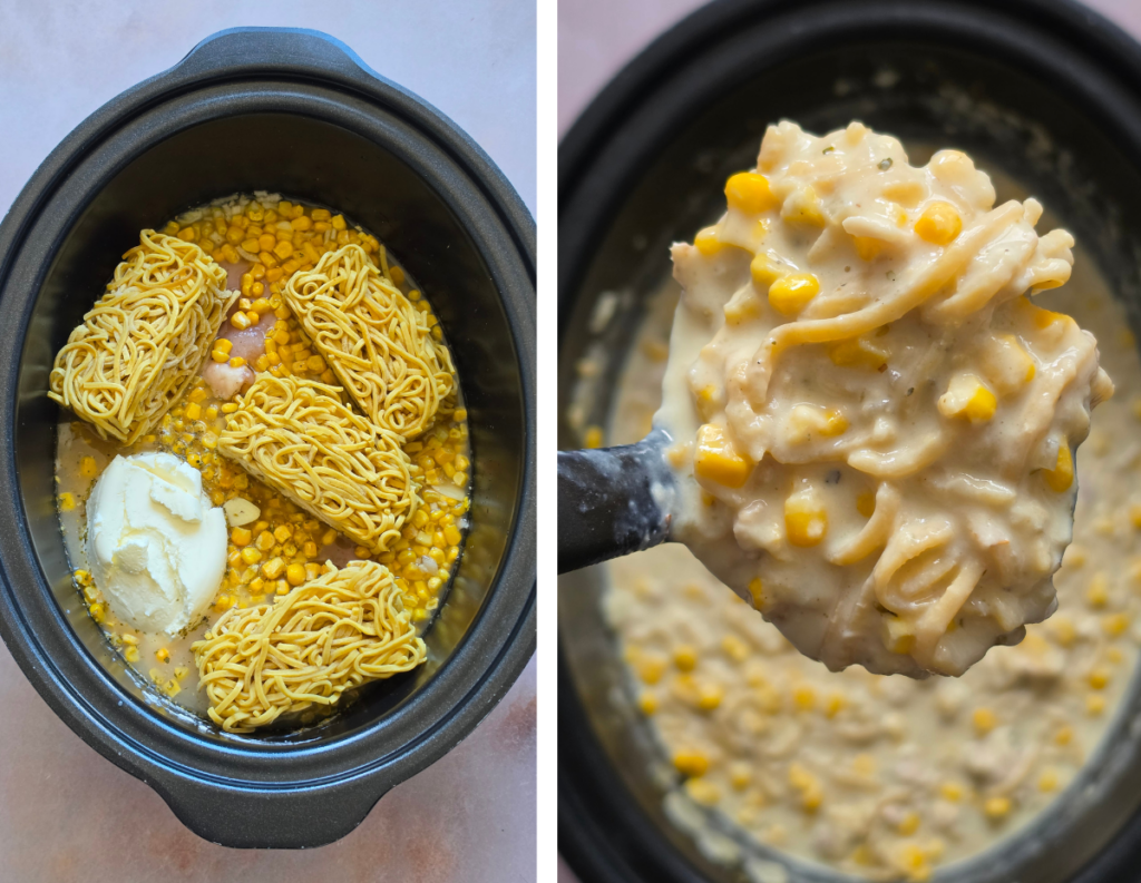 day 4 slow cooker chicken and sweetcorn noodle soup