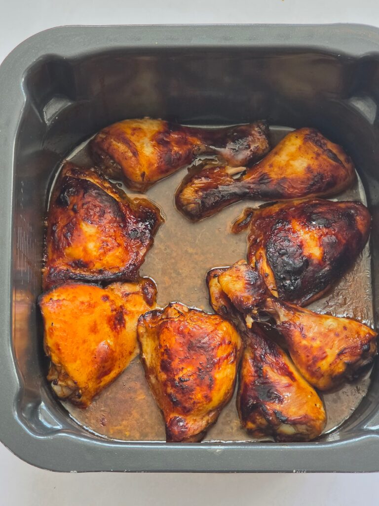 slow cooked and then air fried bbq chicken