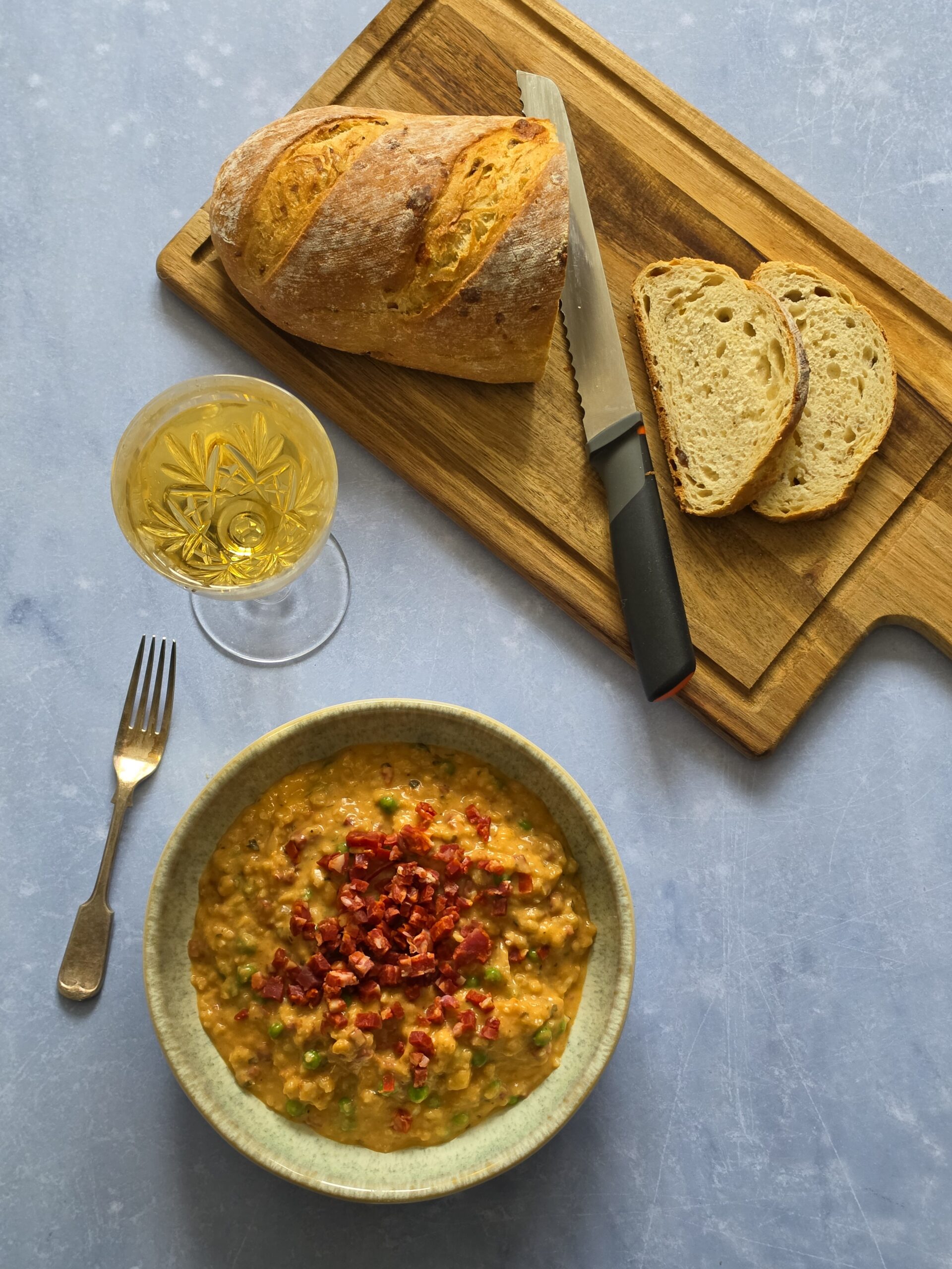 slow cooker chorizo and pea risotto